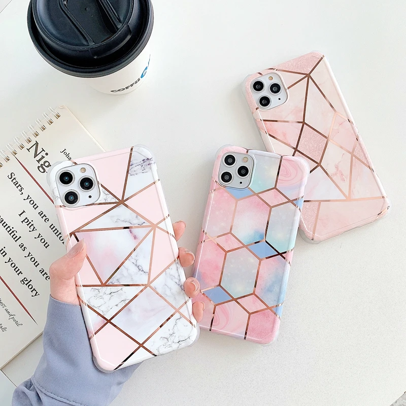 

Geometric Marble Phone Case For Iphone 11 12 Mini Pro Max XS X XR 7 8 Plus SE 2020 Soft Silicone Shockproof Cases Cover