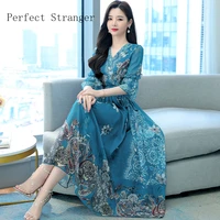 vintage floral dress women elegant chiffon korean party dress puff sleeve v neck midi dress dresses for women 2022