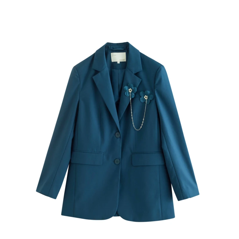 INMAN Women Blazer 2023 Autumn Long Sleeves Lapel Loose Coat Single Breasted Fashion Classics Versatile Navy Jacket Outwear