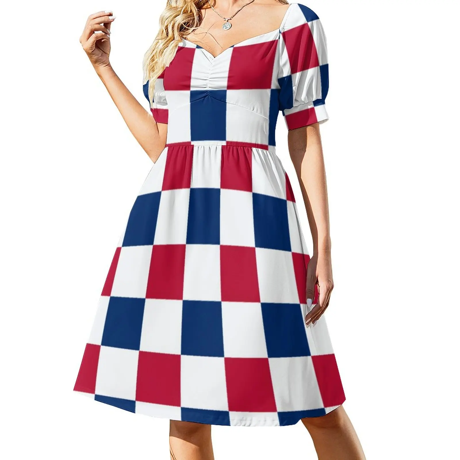 

Женское платье с V-образным вырезом, красное, белое, синее платье в шахматную клетку с американским флагом США, Повседневное платье большого ...
