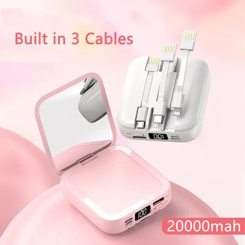 

NEW 20000mAh Portable Mini Power Bank Makeup Mirror LED Digital Display Powerbank External Battery Pack Power Bank For Mobile Ph