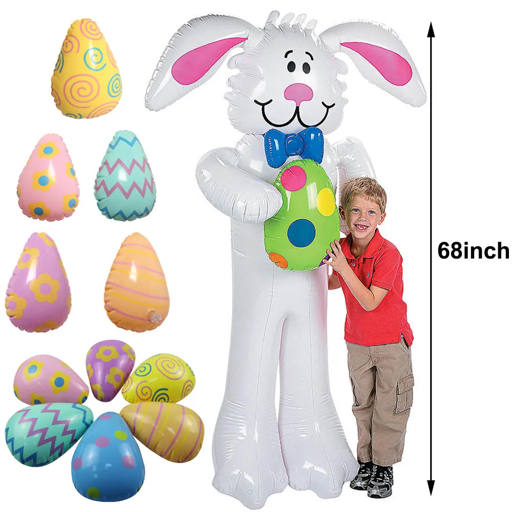 

Пасхальный надувной кролик, украшение двора, надувной Пасхальный кролик с яйцами и пасхальными яйцами, садовый декор для газона, надувные и...