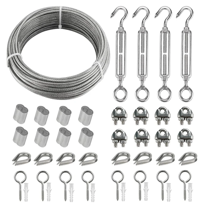 

20M Stainless Steel Kit, 3MM Sorting Helps Tighten Rope Wear With M5 Stainless Steel Rope Clamp R Durable
