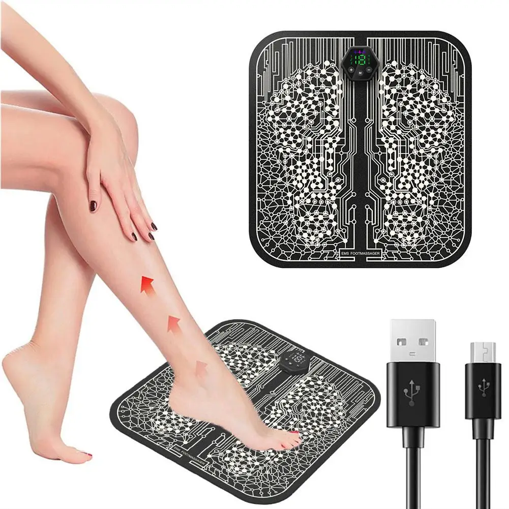 

Electric EMS Foot Massager Pad USB Charging Electrical Muscle Foldable Portable Mat Massage Black Foot Massager Stimulation X7X2