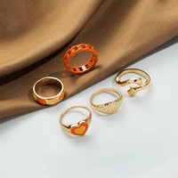 butterfly finger ring set flower smile love rings jewelry heart adjustable drip gold color hand painted wholesale ring