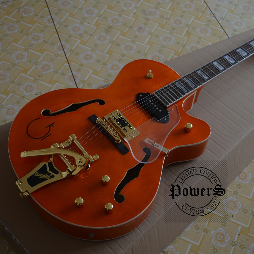 

Custom Semi hollow F Holes Jazz Electric Guitar(Orange), Gold Hardware,Bigsby bridge,High quality pickups