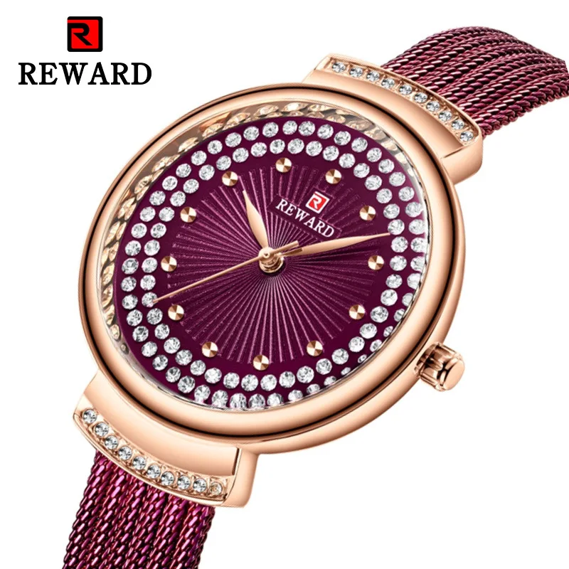 

Chinese Custom Watch New Design Hot Sale Diamond Dial Mesh Stainless Steel 3ATM Water Resistant Analog Luxury Quartz Watch reloj