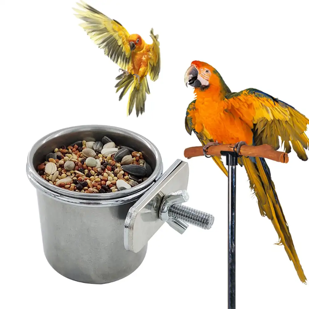 Pet Birds Hanging Cage Bowl Dish Cup Anti-turnover Stainless Steel Feeding Food Drinking Feeder for Parakeet Lovebird