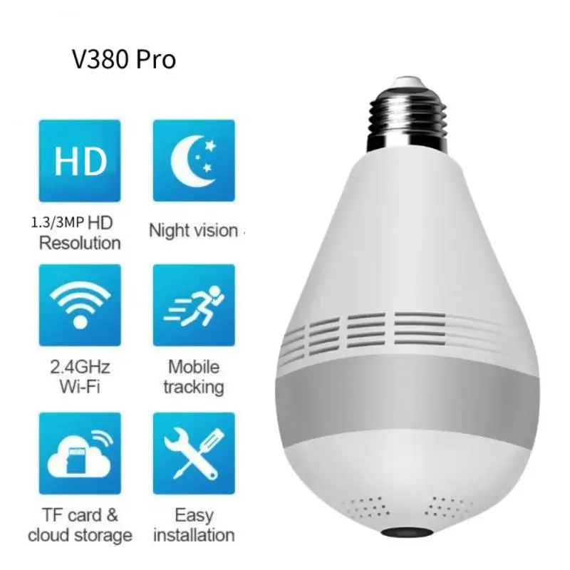 

Wireless IP Camera WiFi 960P Panoramic Cam Bulb Home Security Camera Remote Monitor 360 Degree View Two-Way Audio APP Control