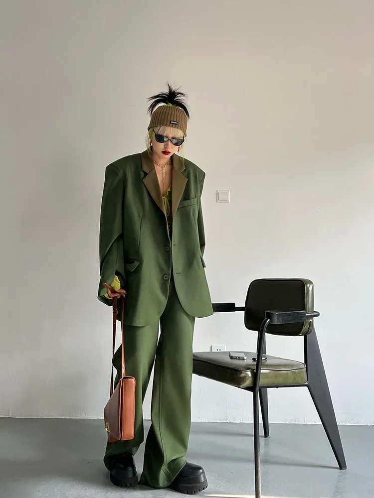 Винтажные свободные женские брючные костюмы женский однобортный Блейзер костюм