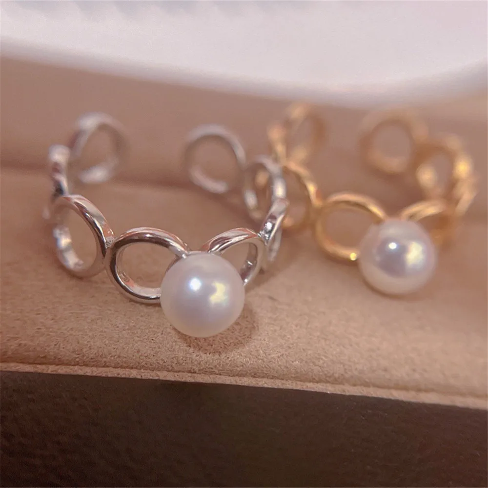 

New special twist ring 6.5-7MM natural high quality freshwater pearl 14k gold injection thick twist ring gold and silver
