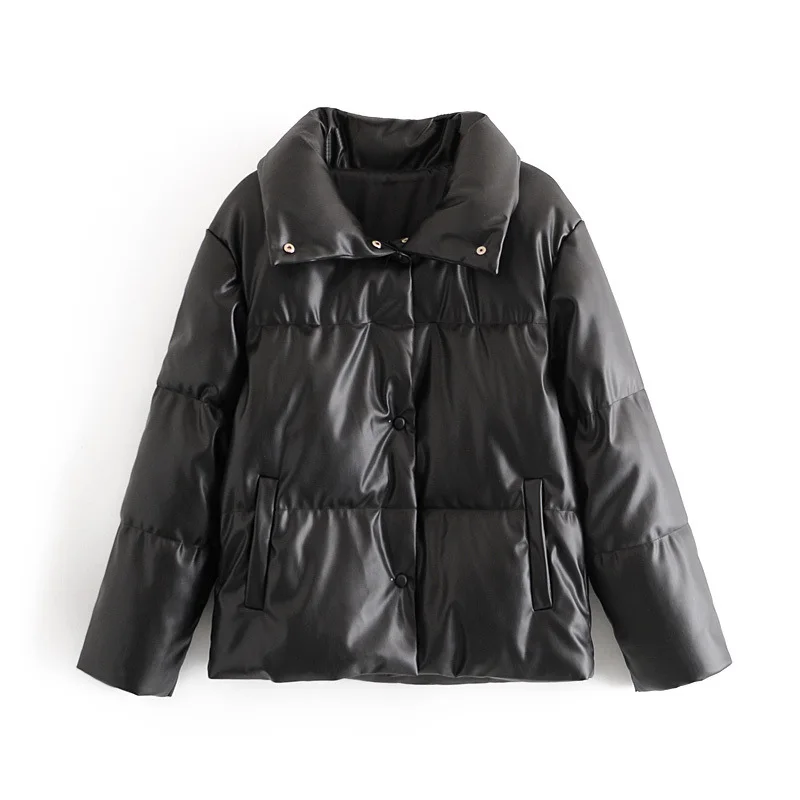 Faux Leather Leather Parka Coat Big Lapel Short Bread Coat Fashion PU Leather Coat Women's Elegant Cotton Coat Streetwear Korean