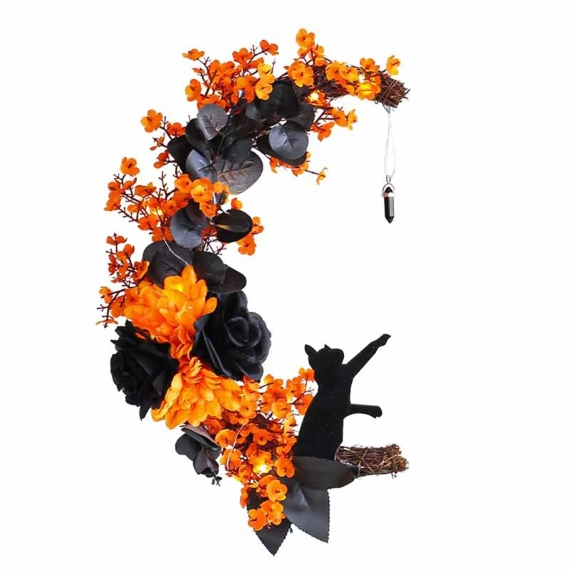

Halloween Moon Black Cat Wreath Creative Hanging Pendant Fall Housewarming Supplies for Autumn Shopping Mall Decoration