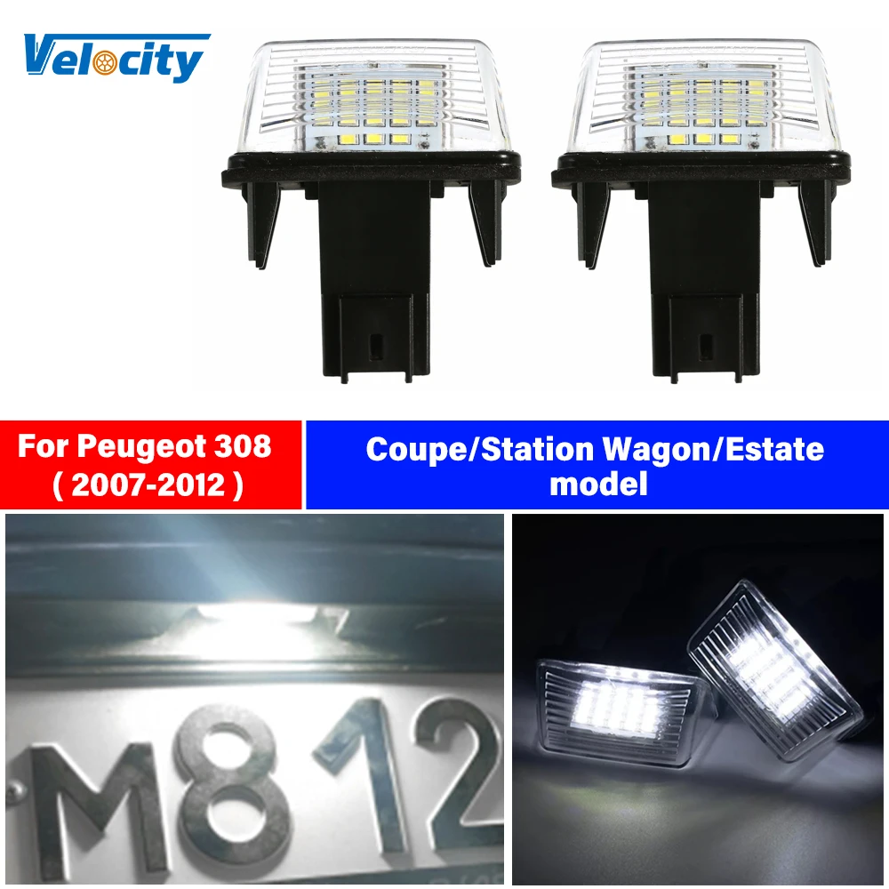 

2Pcs LED Number License Plate Light 6500K White Fit For Peugeot 308 2007-2012 Coupe Station Wagon Estate Model