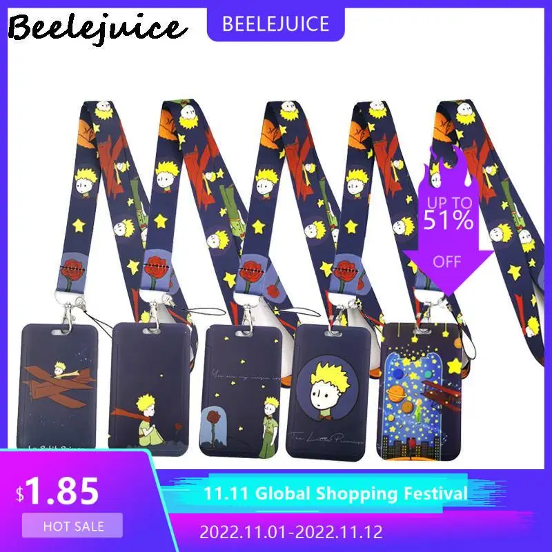 

Черный шнурок с аниме маленьким принцем, держатель для ключей и телефона, Забавный шейный ремешок с брелоком, ID-карта, ленты «сделай сам» с ж...