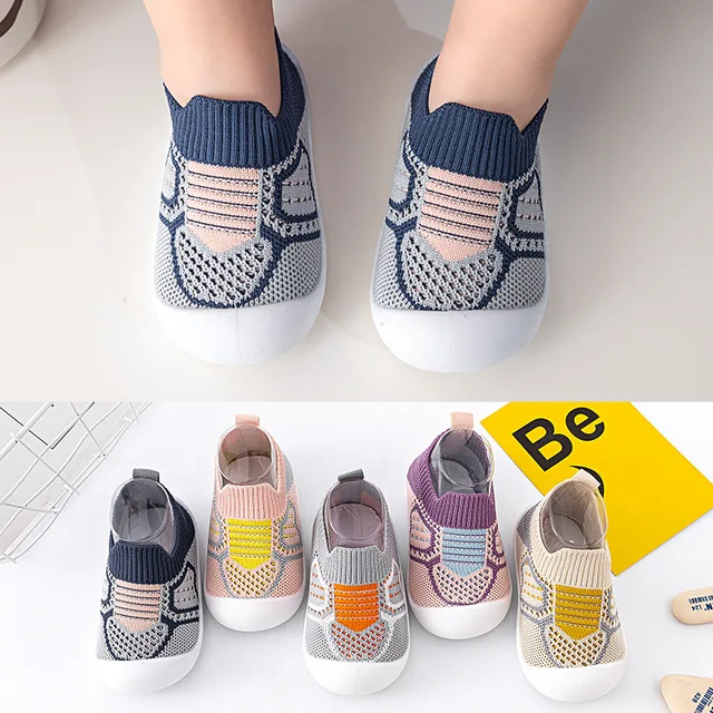 Baby Shoes Anti-slip Breathable Infant Crib Floor Socks with Rubber Sole for Children Girls Boys Mesh Shoes Soft Bottom Slippers 2