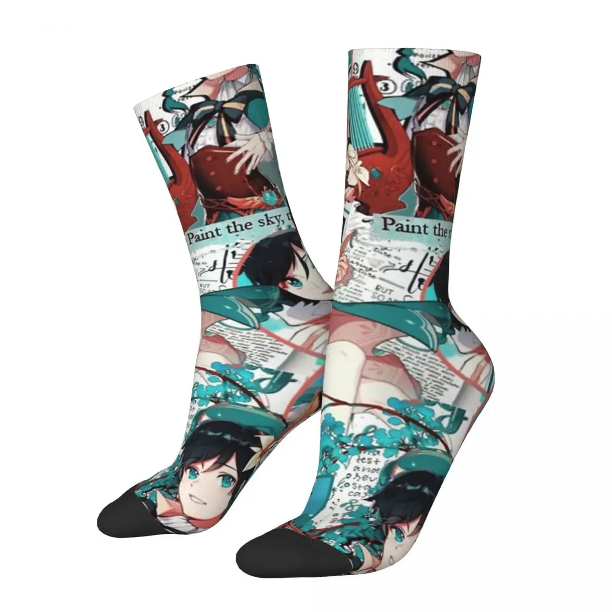 

Funny Crazy Compression Sock for Men Genshin Impact Collage Hip Hop Harajuku Genshin Impact Pattern Printed Boys Crew Sock