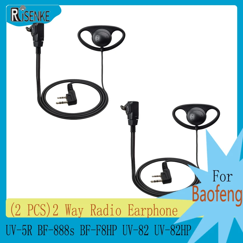 D Shape Walkie Talkie Earpiece with Mic PTT Headset for Baofeng UV-5R BF-888s BF-F8HP UV-82 UV-82HP Kenwood Retevis 2 Way Radio