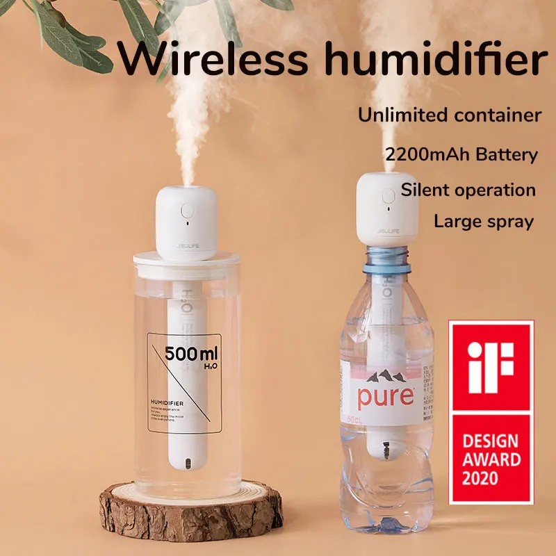 JISULIFE Mini Air Humidifier Unlimited Portable Silent Aroma Diffuser Recharge Humificador for Home Bedroom Car Wireless Difusor