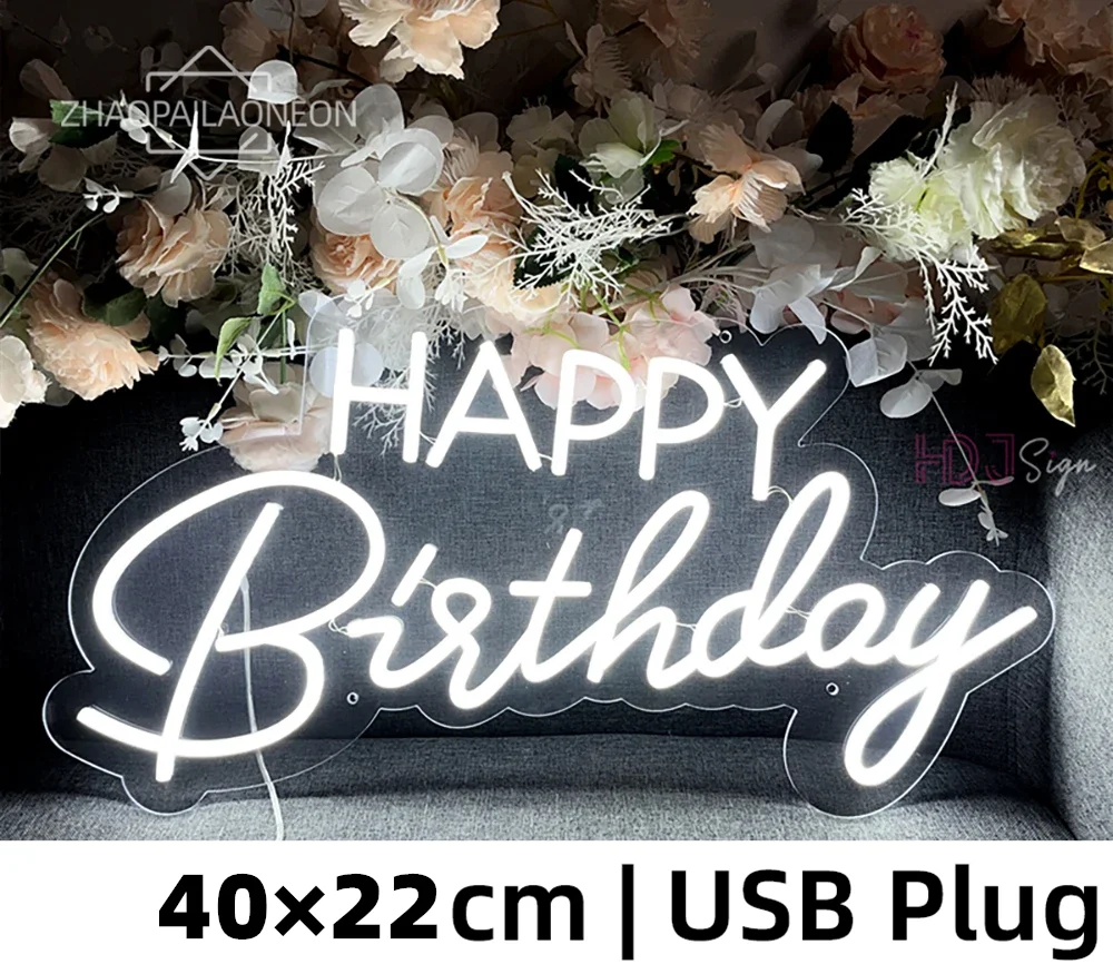 

USB неоновая светодиодная вывеска Happy Birthday ZHAOPAILAO NEON