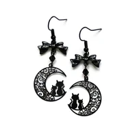moon and black cat earrings fashion goth witch statement punk jewelry cat lover gift exquisite crescent wholesale rock