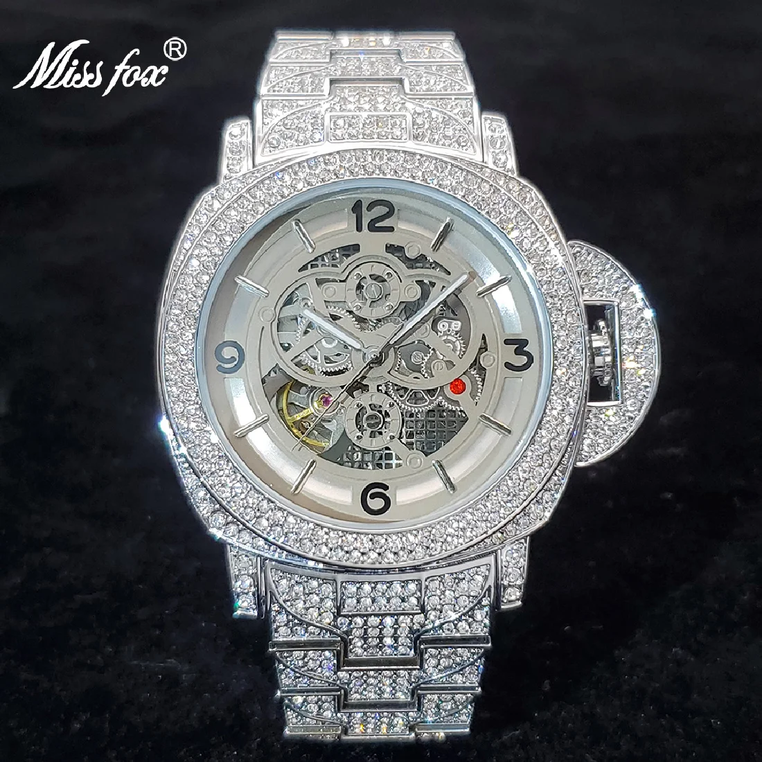 

New Hollow Mechanical Watch Top Luxury Diamond Silver Automatic Watches Fashion Hip Hop High End Waterproof Clock Dropshipping
