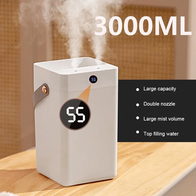 

3000ML Double Nozzle Air Humidifier With LCD USB Humidifier Purifier Large Capacity Aroma Oil Diffuser Home Cool Mist Sprayer