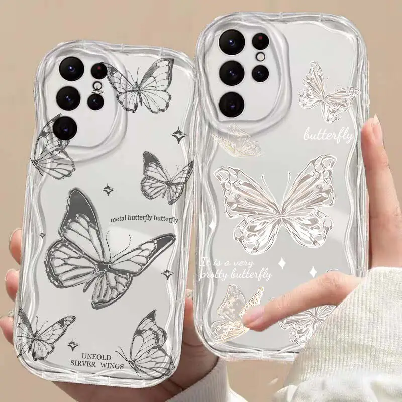 Fashion Butterfly Print Case For Honor 90 Lite Huawei P30 Pro Mate 40 Nova 5t 7 9 SE Cover Curly Wavy Korean Silicone