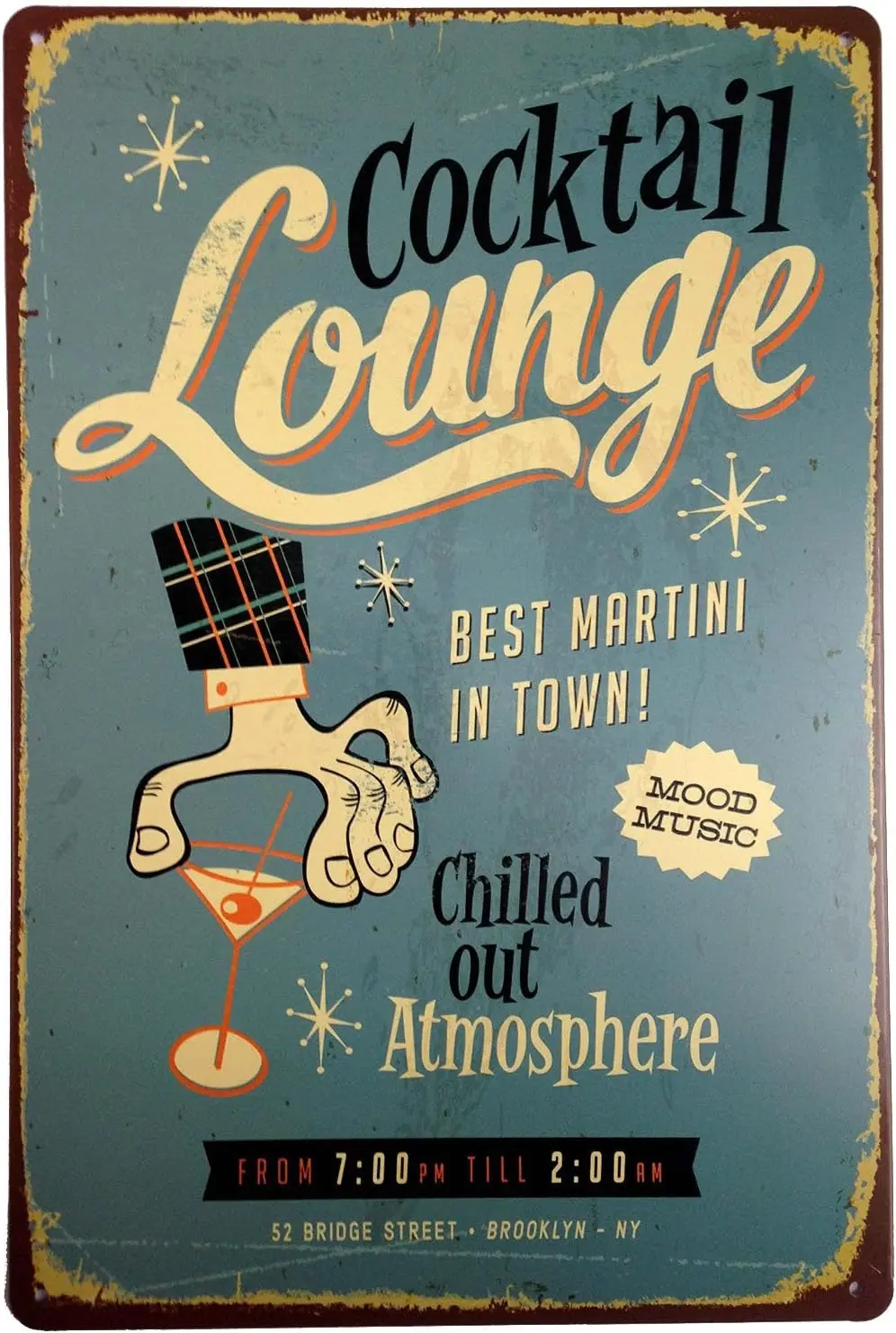 Cocktl Louhge Best Mr n Town Retro Vntge Sgn 12 x 8 дюймов