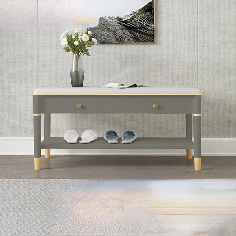 

Light Luxury Shoe Changing Stool Door Wearing Simple Living Room Leather Art Sofa Furniture Bench Muebles Pouf