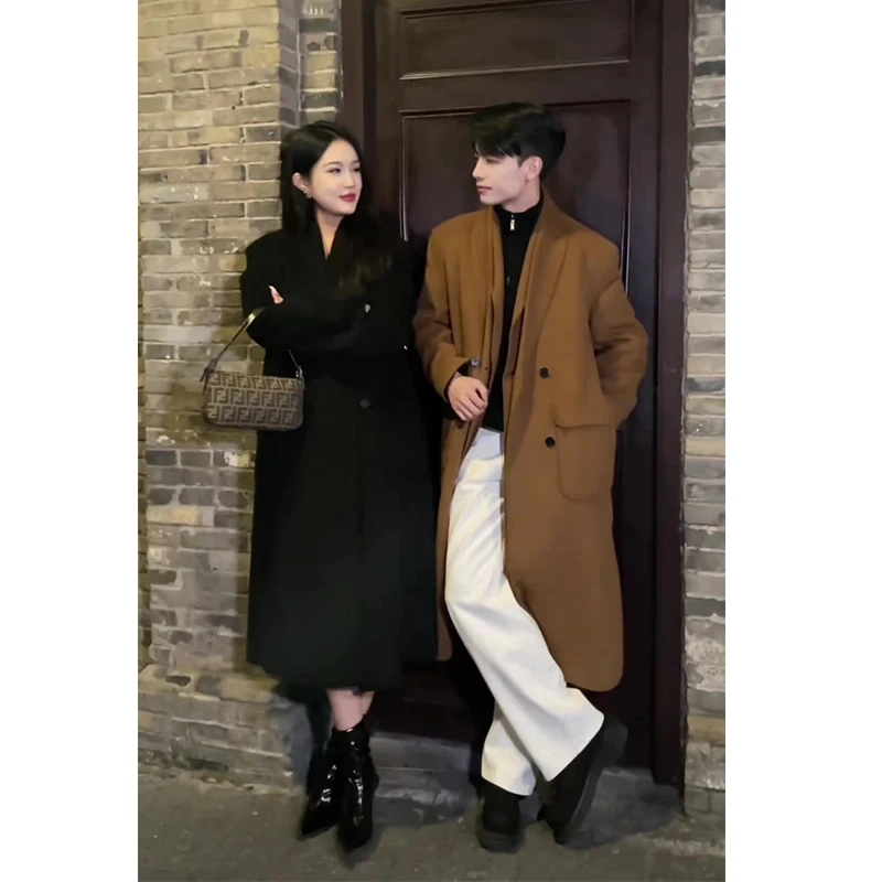 FEWQ поддельное двойное мужское шерстяное пальто из двух частей с длинным рукавом