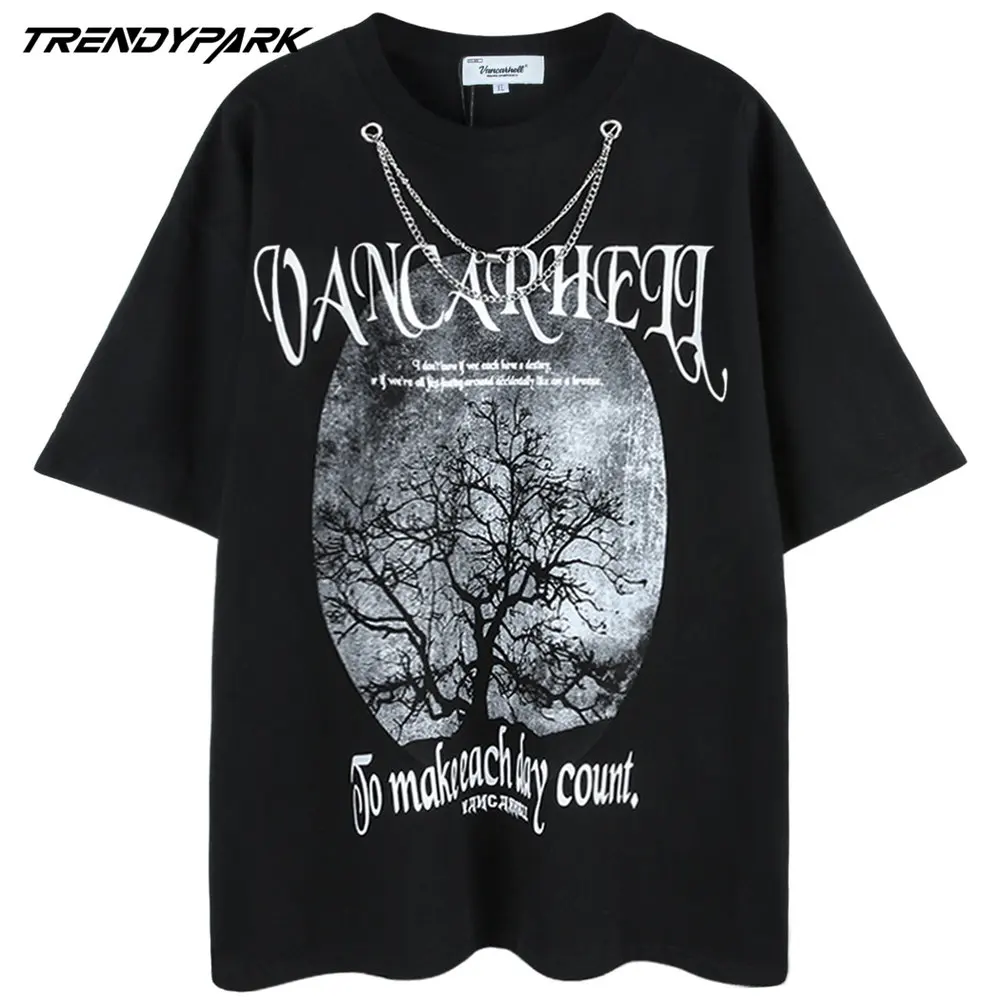 

Футболка мужская оверсайз с принтом «Темные деревья», хлопковая тенниска с круглым вырезом, уличная одежда в стиле Харадзюку, стиль хип-хоп,...