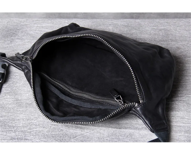 Casual simple natural cowhide men's chest bag designer luxury genuine leather black shoulder crossbody bag sport waist packs