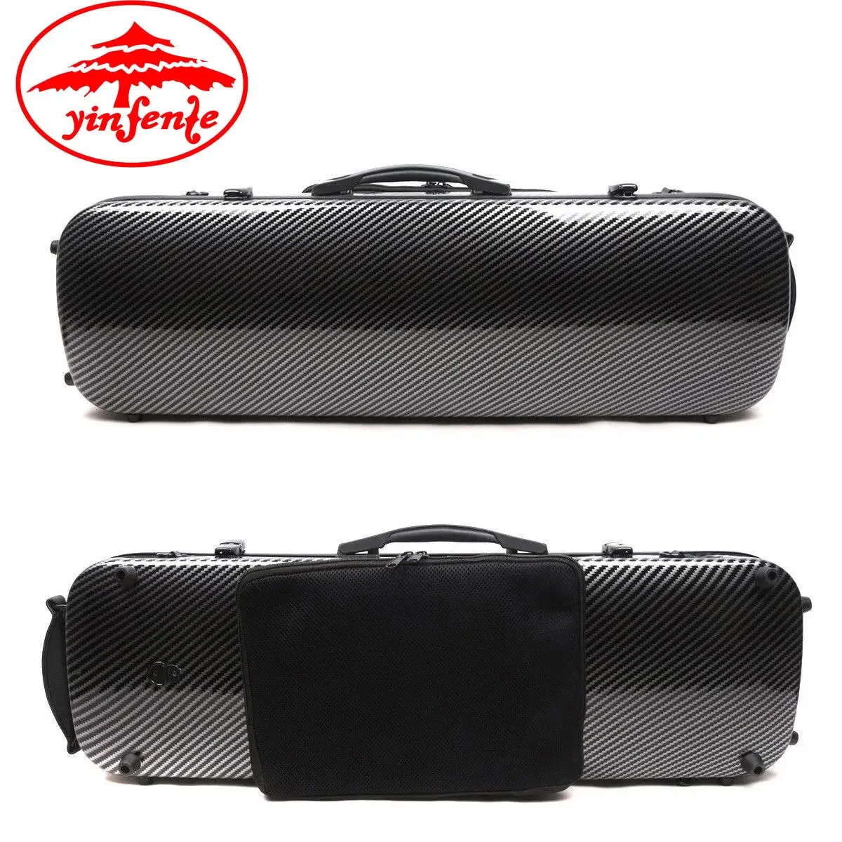

Yinfente 4/4 Violin Case Mixed Carbon Fiber Hard Shell Violin Box with Music Sheet Bag Black Corrugation Strong Handle Portable