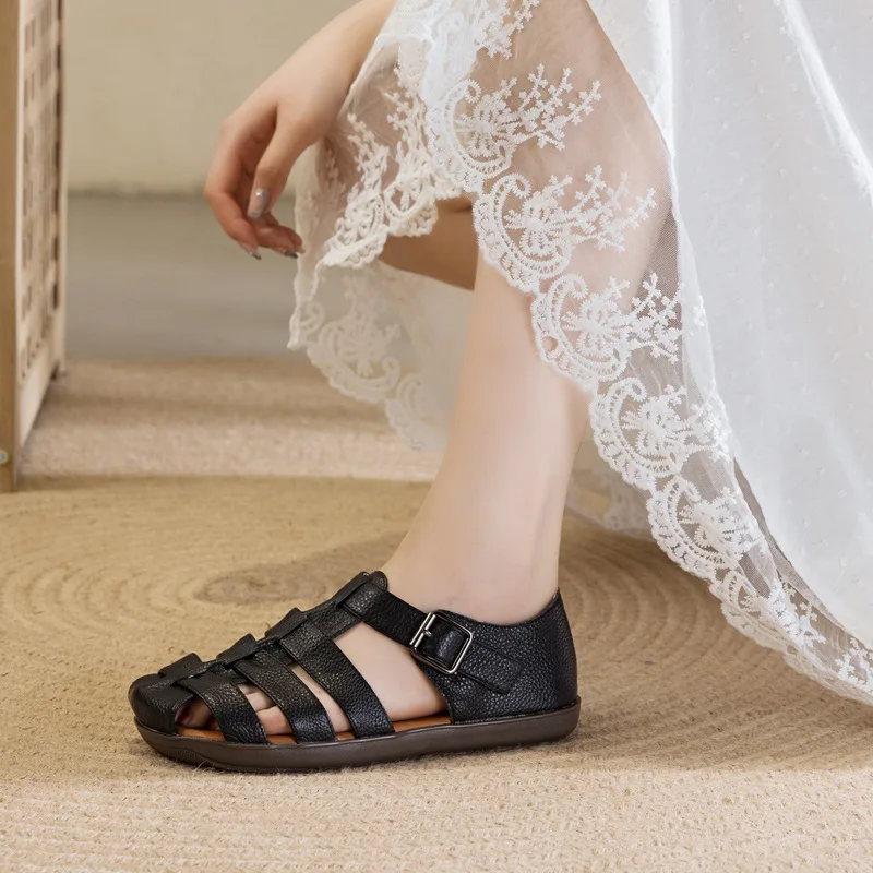 Фото Koznoy/женские туфли из коровьей кожи с крючками, 2 см, тапочки на плоской подошве, туфли-лодочки на танкетке, женские сандалии Мэри Джейн, летние №5