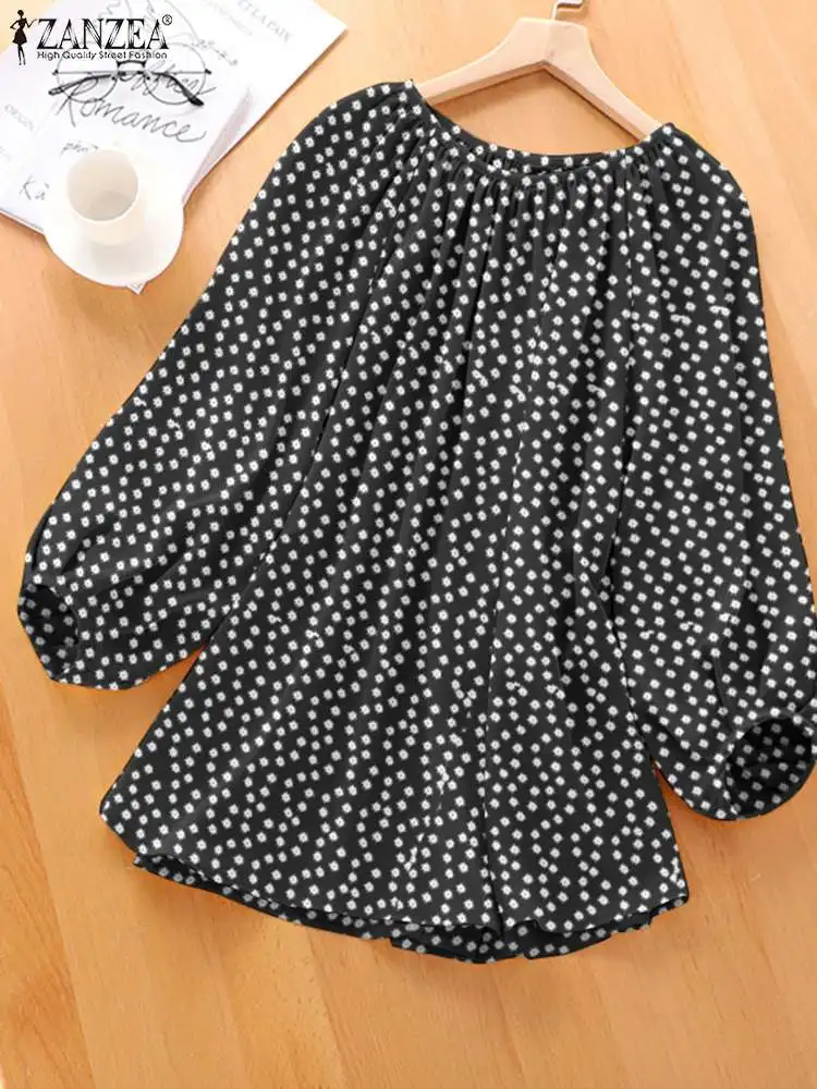 

Women's Elegant O Neck Tops Tunic 2022 ZANZEA Polka Dot Blouse Spring Summer Long Sleeve Shirts Casual OL Baggy Camisas Oversize