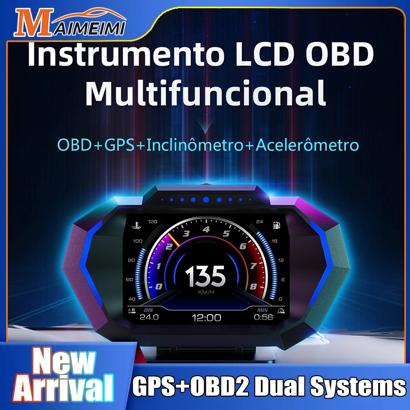 

OBD + GPS HUD P24 Car OBD Head Up Display P3 HUD on Board Computer Digital Speedometer Water Temp Fuel Consumption Slope Meter