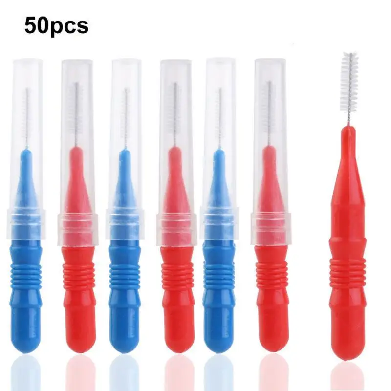 

50pcs Dental Orthodontic Oral Care Interdental Brush Toothpick Between Teeth Brush Kit Interdental Brushes(2.5mm Blue, 3mm Red)