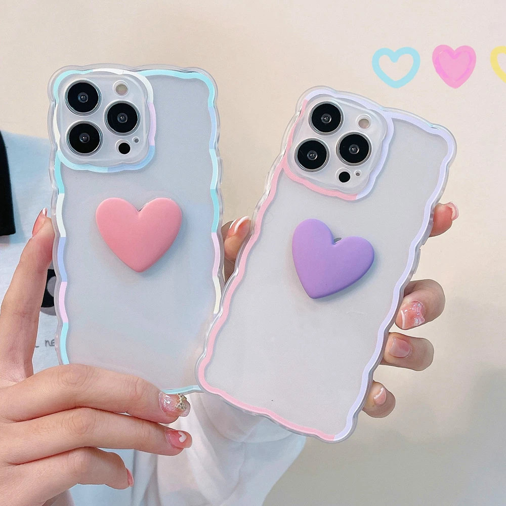 

Dual Color 3D Love Heart Phone Case for iPhone 11 12 13 Pro Xs Max XR X 7 8 Plus Shockproof Macaron Soft Clear Back Cover Shell