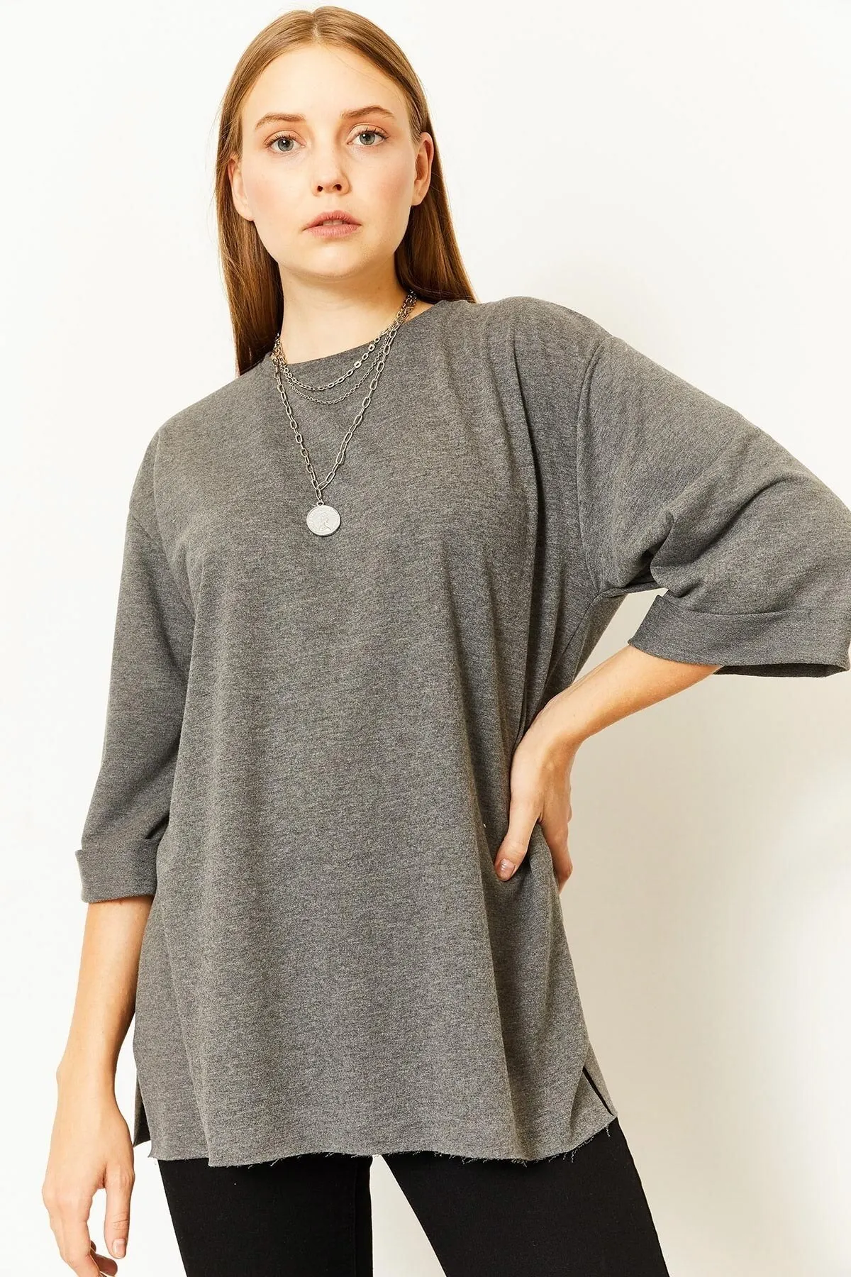 

Женский свитшот, серые худи с рукавом и складками, модные Универсальные дизайнерские пуловеры, флисовые толстовки