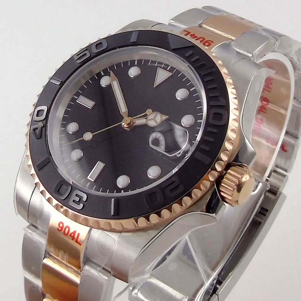 

40mm Black Sterile Dial Sapphire Glass Date Oyster Bracelet NH35A Automatic Mechanical Mens Watch