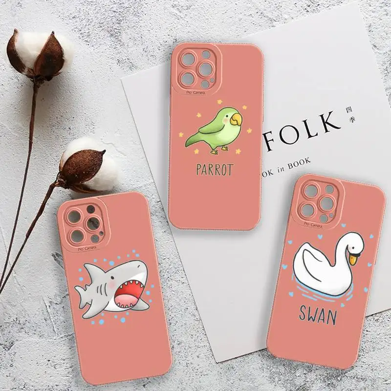 

Cute cartoon Animals cat dog shark Phone Case For iPhone 13 12 11 Pro MAX Mini X XS XR 7 8 Plus Camera Lens Liquid Silicone