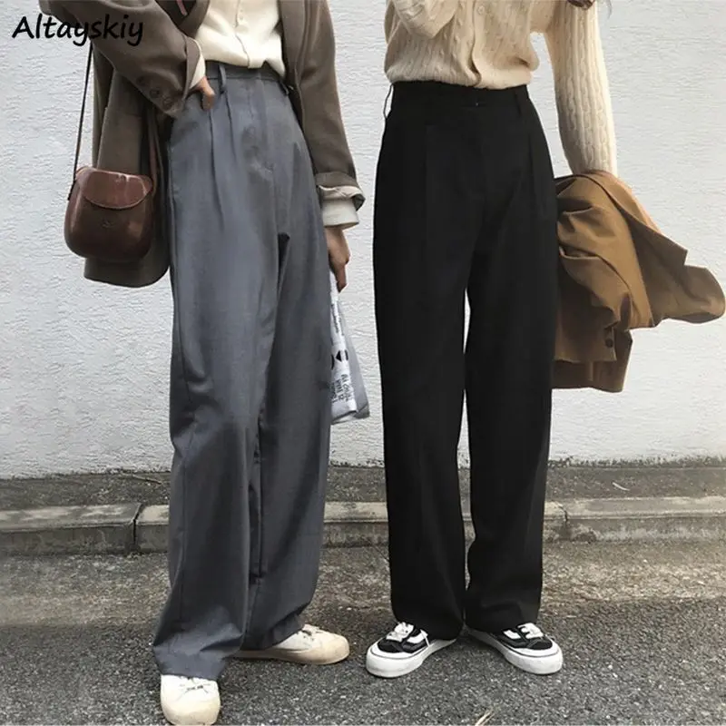 

Casual Pants Women Ulzzang Pure Fashion Soft Design Autumn Trousers Baggy Full Length Lady Teenagers Wide Leg Popular Simple