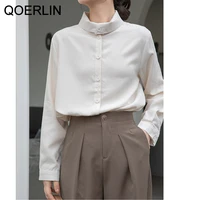 qoerlin retro shirt womens spring autumn single breasted long sleeve blouse korean fashion button up shirts female