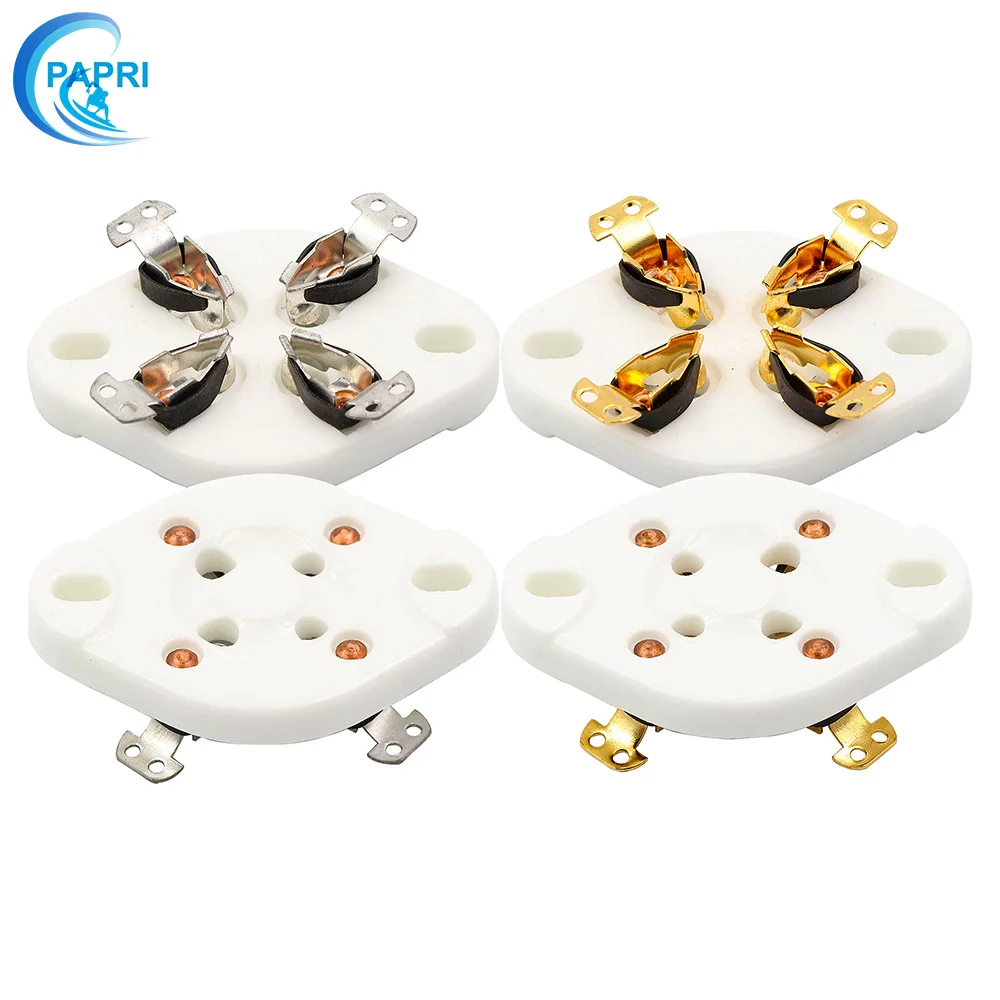 

PAPRI 10PCS Ceramic Vacuum Tube Socket U4A 4Pins Gold Silver Plated Audio HIFI Amplifier For 300B 2A3 5U4G 811 45 5Z3 572B Etc