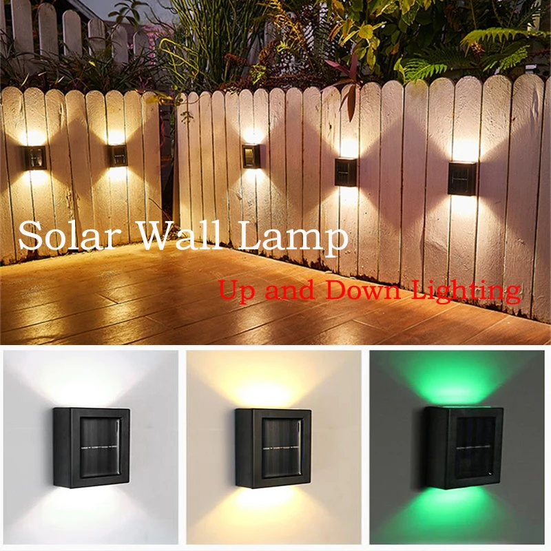 2LED Solar Wall Lamp Porch Up and Down Lighting Lights Outdoor Garden Decoration Landscape Balcony Stairs Light Yard Fence Lamps