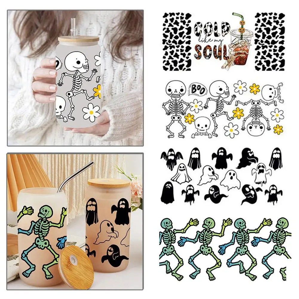 

3D UV DTF Transfers Stickers 16oz Cup Wraps Christmas And Halloween Printed For DIY Glass Ceramic Metal Leather S6H6