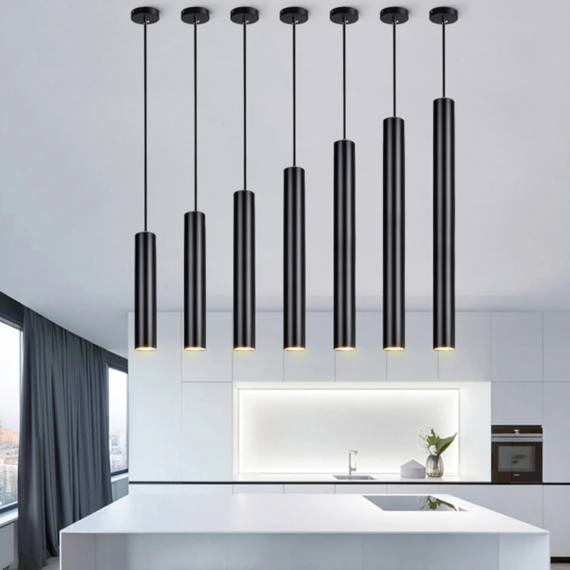 

LED Dimmable Pendant Lights Long Tube Hanging Lamp 7W-15W Kitchen Island Dining Room Shop Bar Counter Cylinder Pipe Chandelier