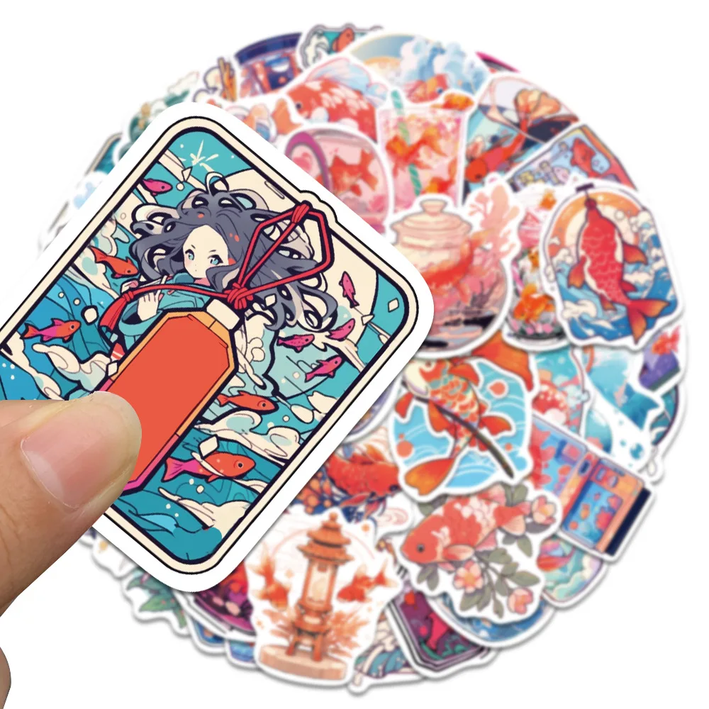 

50Pcs Cartoon Goldfish Koi Carp Stickers Trolley Case Phone Case Computer Decoration Stickers Waterproof Stickers Wholesale