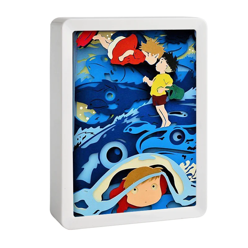 3D Led Night Light Ponyo Anime Light Box Color Diy Paper Cut Shadow Box Frame Bedroom Night Lamp Kawaii Decor Child Holiday Gift